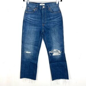 Re/Done 90s High Rise Loose Jeans Size 27 Distressed Dark Wash 100% Cotton